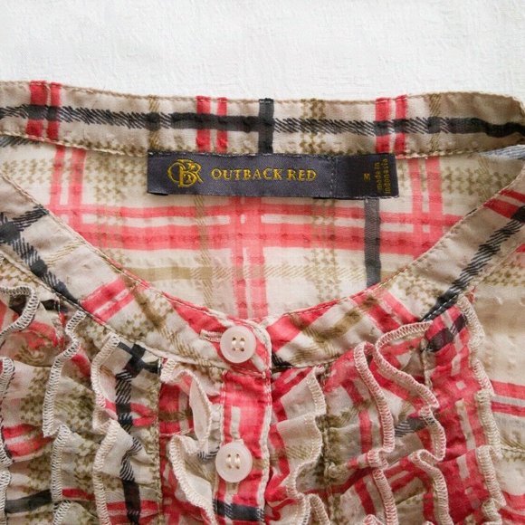 Outback Red Plaid Ruffled Collar Top Sheer - Picture 3 of 7